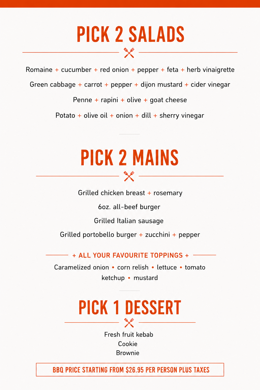 Avondale Foodworks Corporate BBQ Menu