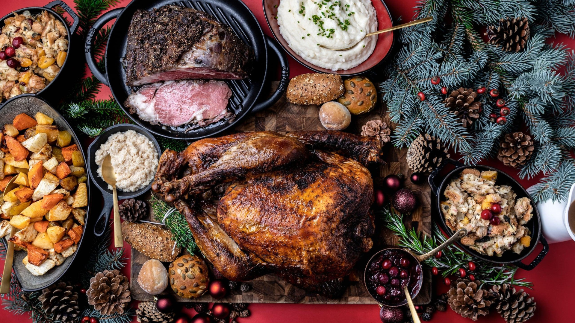 Traditional roasted turkey with holiday sides